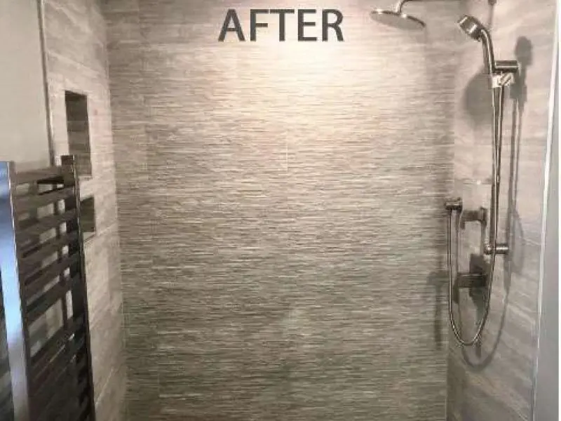 An after photo showing a full bath remodel in a home by Liberty Painting.