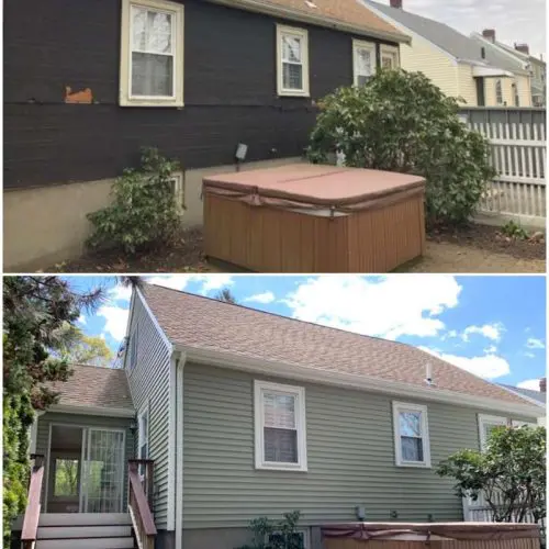A before and after project updating the siding on a home in Quincy.
