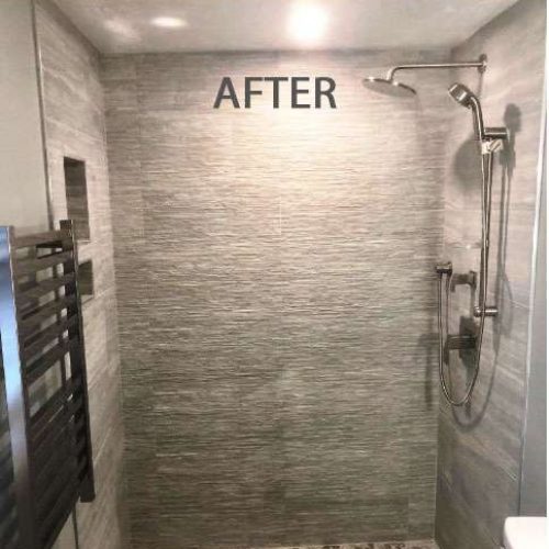 An after photo showing a full bath remodel in a home by Liberty Painting.