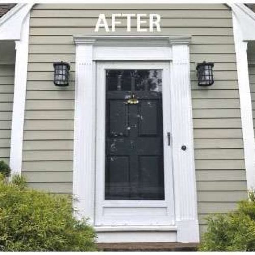 An after photo of a carpentry project by Liberty Painting to repair a rotted front door.