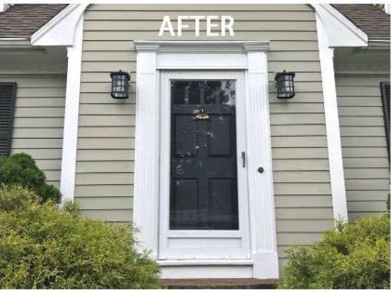 An after photo of a carpentry project by Liberty Painting to repair a rotted front door.