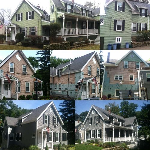 An eight photo collage of a Liberty Painting project before, during, and after to show how effective updating siding can be at reviving the exterior a house.