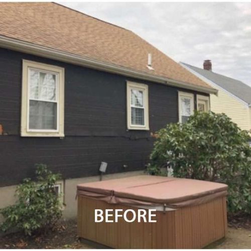 A before photo of a Liberty Painting project where the back siding of a home in West Quincy needed to badly be repaired.