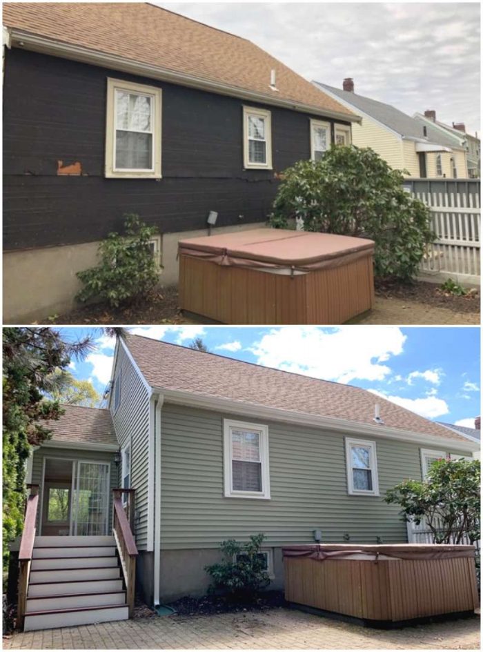 A before and after project updating the siding on a home in Quincy.