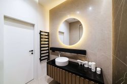 backlit mirror, trendy bathroom, bathroom